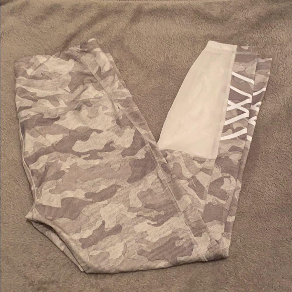 White and grey camo active wear leggings